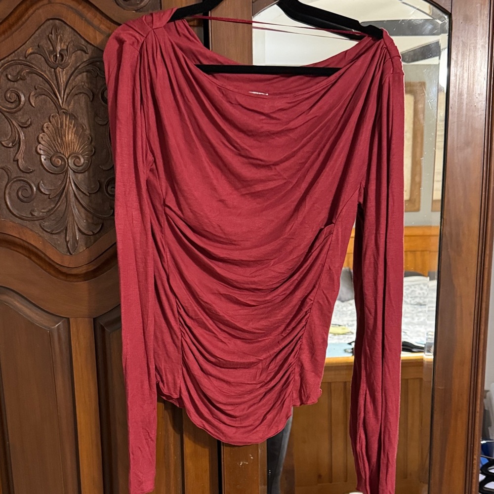 Free People Red Ruched Blouse